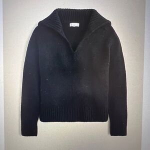 J Crew Black Johnny Collar Sweater in Ribbed Trim Sz Med NEW